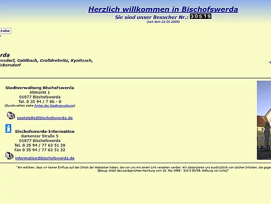 Homepage der Stadt Bischofswerda im Jahr 2002