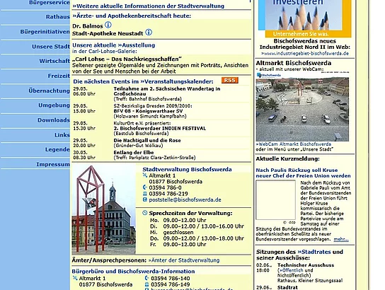 Homepage der Stadt Bischofswerda im Jahr 2010
